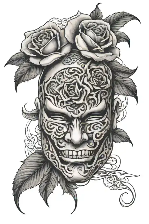 Black Out Rose Going Through A Japanese Mask