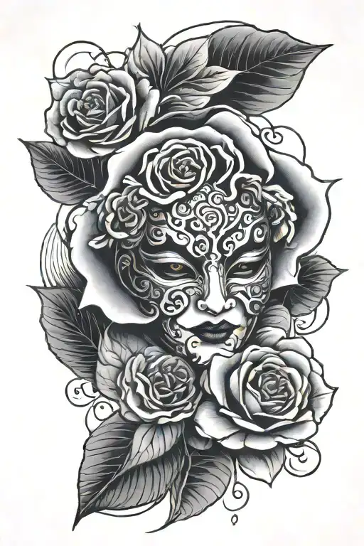 Black Out Rose Going Through A Japanese Mask