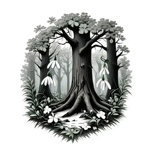 Redwood Forest With Snowdrops And Shamrocks