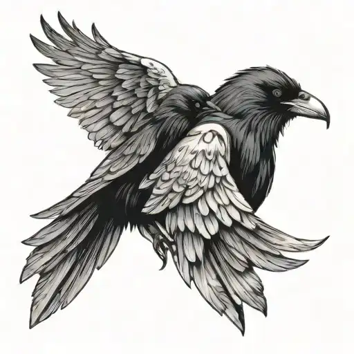 2 Ravens Facing One Another Holding A Scroll