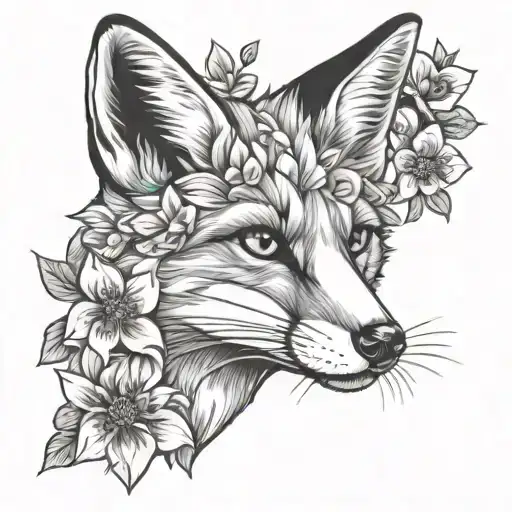 Fox In Flowers And Licking Its Lips