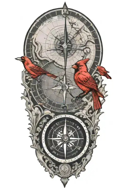 Black And Gray Map With Compass And A Red Cardinal