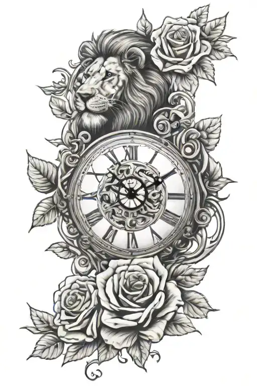 Lion Roses And A Clock