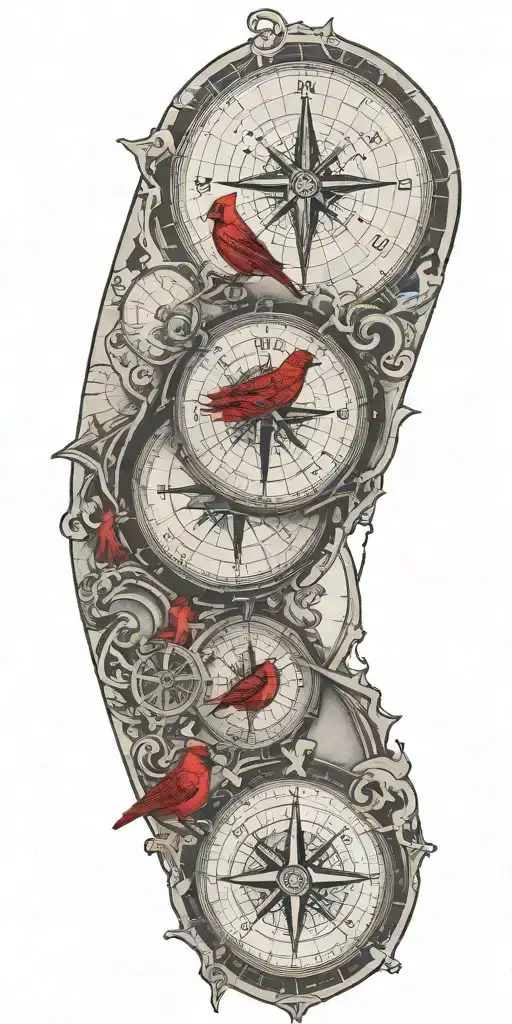 Black And Gray Map With Compass And A Red Cardinal