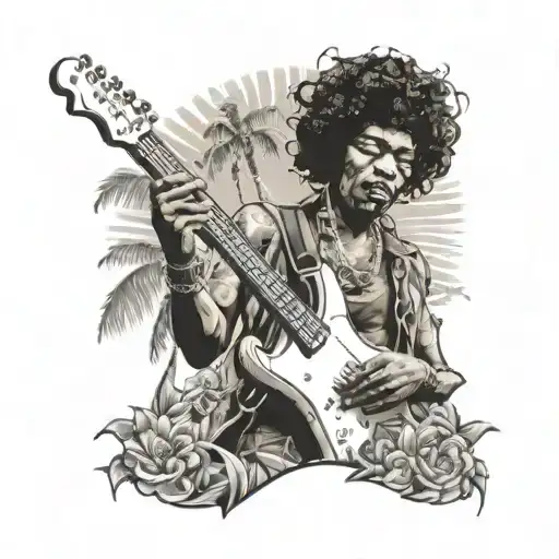 Jimi Hendrix Playing A Guitar Made Of Palm Trees