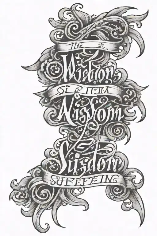 The Words Wisdom Through Suffering Written In Fancy Calligraphy In Negative Space