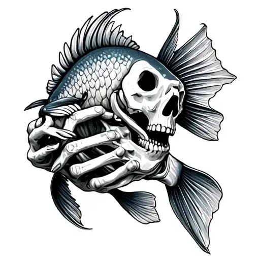 Skeletton Hand Playing With A Fish