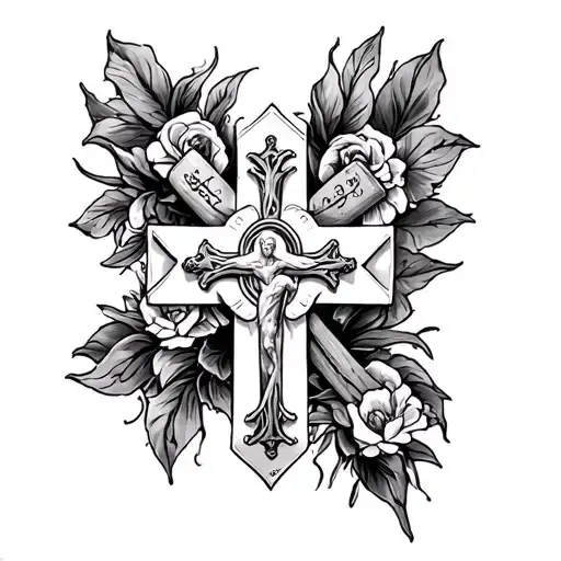 Catholic Full Arm Tattoo With Cross