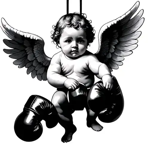 Baby Angels Holding Boxing Gloves Hanging