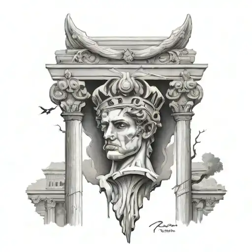 Greek Mythology With Rome Broken Cracked Pillar