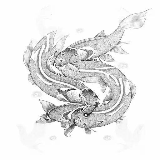 Cherry Blossoms With Swirly Lines And Koi Fish