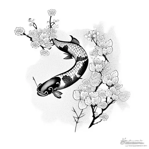 Cherry Blossom With Koi Fish