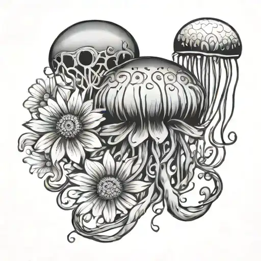 Jellyfish And Daisy Flowers