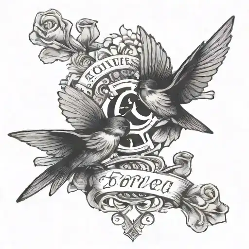 Two Swallow Birds On The Hand With A Quote Forever And Always Always And Forever In A Cross Shape