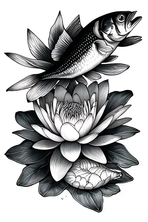Water Lily And Fish