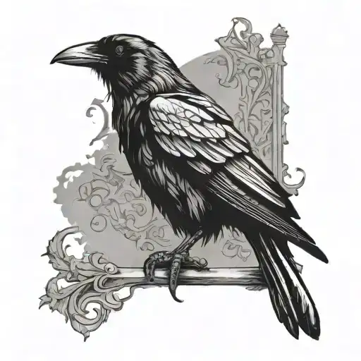 Gothic Raven Sitting Facing Left Side Profile Holding