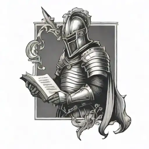 Tired Knight Holding Open Book Surrounded