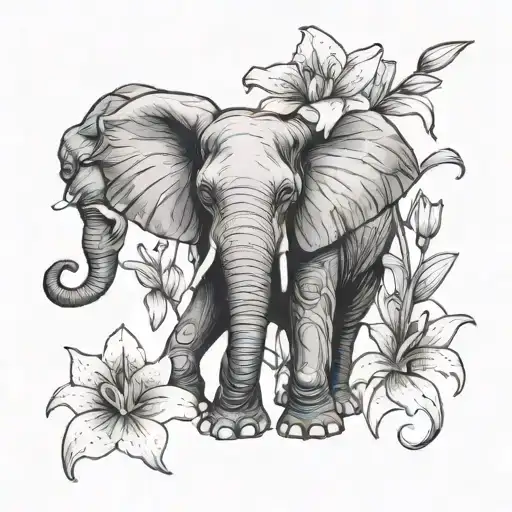 Elephant And Lily Flowers