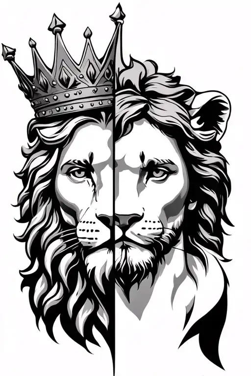 Half Jesus Face And Half Lion With A Thron Crown