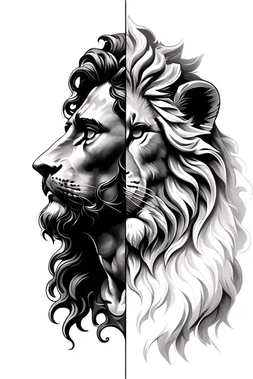 Half Jesus Face And Half Lion Realistic