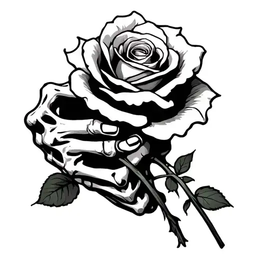 Skeleton Hand Holding Rose