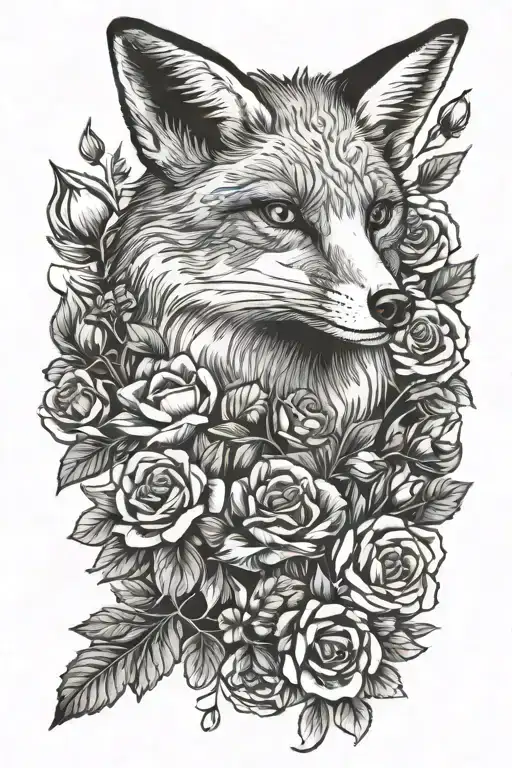 English Fox With Roses And Cinquefoil