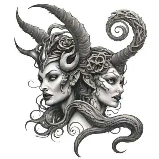 Medusa And Maleficent Combination Tattoo Design Incorporating Elements