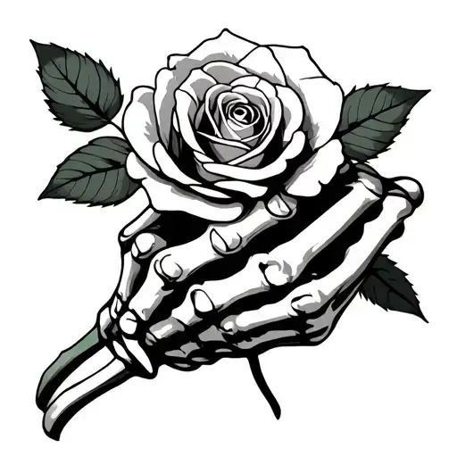 Skeleton Hand Holding Rose