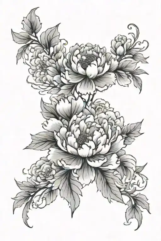 Peony's And Asian Clouds Surrounding