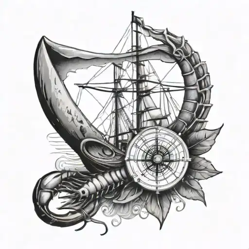 Fishing Boat With Compass And Crayfish