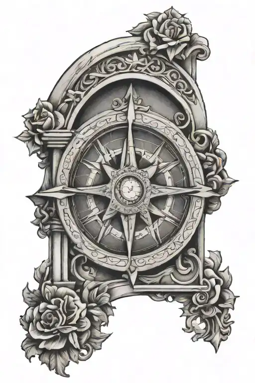 Classic Roman Arch With Integrated Compass Rose Intertwined