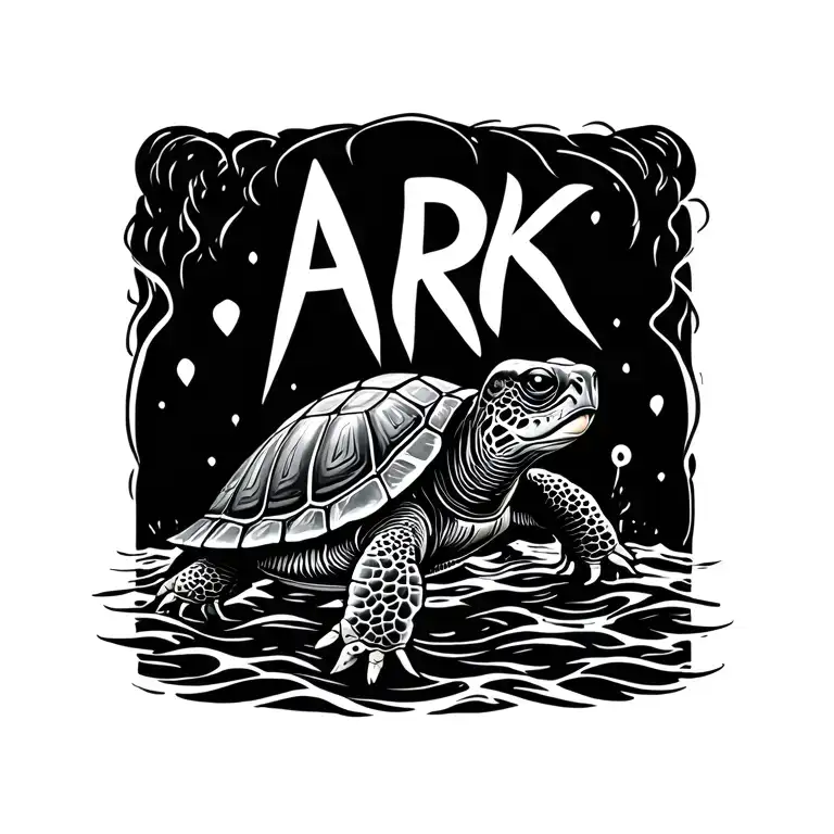 Ark Written In Cute Turtle Swimming