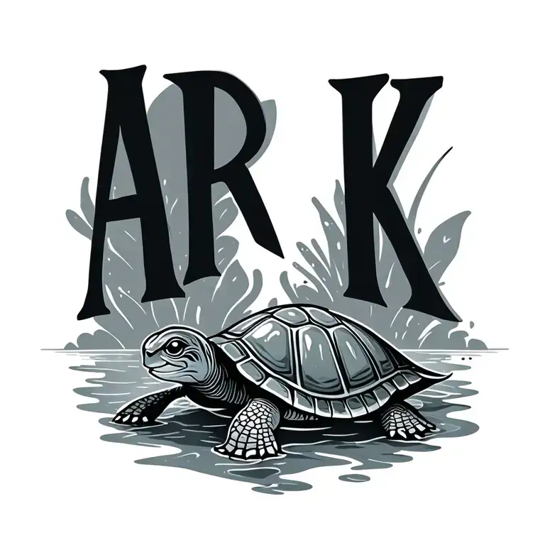 Ark Written In Cute Turtle Swimming