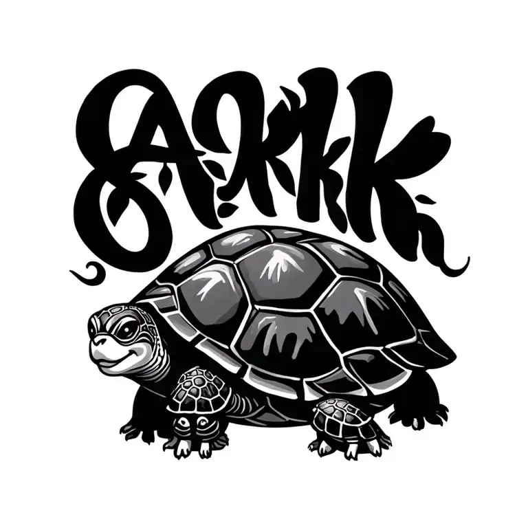 Ark Written In Happy Turtle With 2 Small Turtles