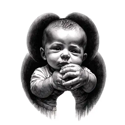 Memorial For A Deceased Baby Son Holding Hands