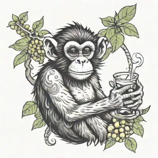 Monkey Having Alcoholic Drink Hanging Off Tree