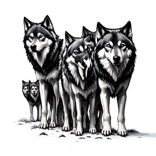 8 Wolves In A Forest Filled