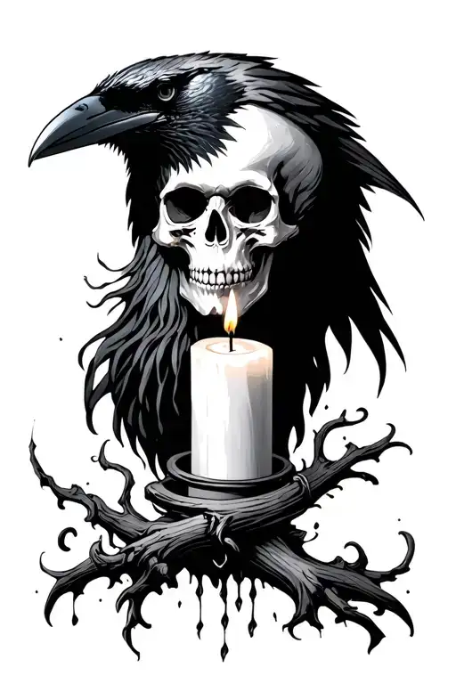 Raven Behind Skull With A Candle