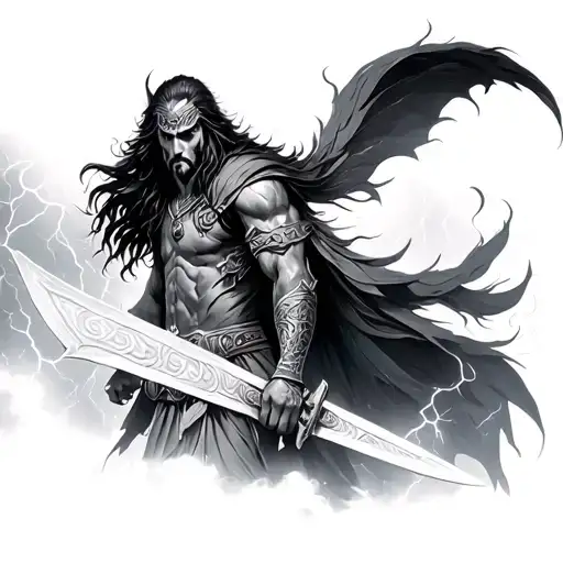 Pagan Warrior Against The Background Of A Thunderstorm