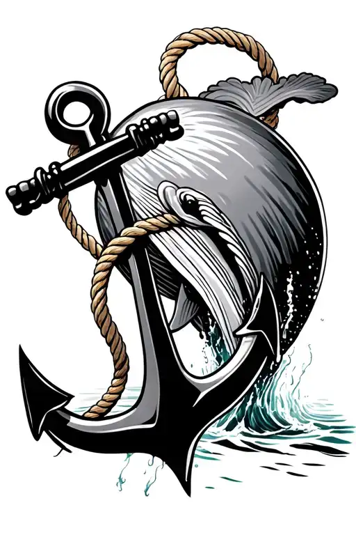 Anchor With Rope And The Whale Jumping