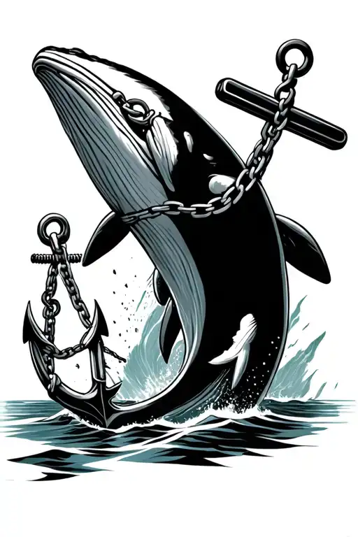 Anchor With Chain And The Whale Jumping Backwards To Catch