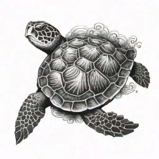 Sea Turtle With Ocean And Corals