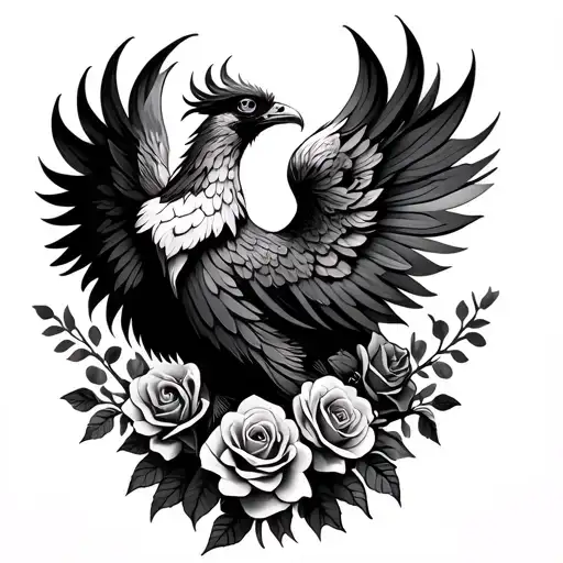 Simple Phoenix Bird With Roses At Bottom