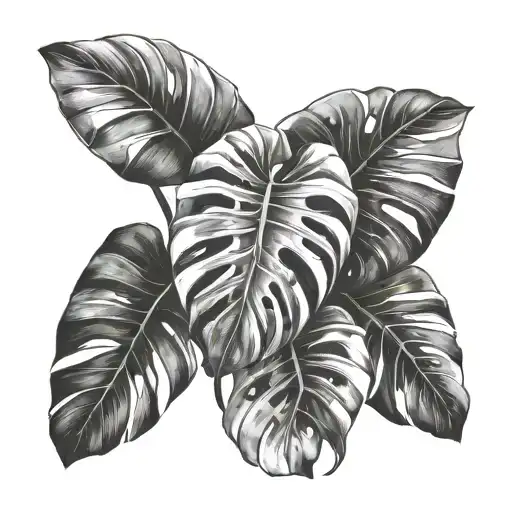 Half Monstera Leaves Containing Freehand Inspired Nature