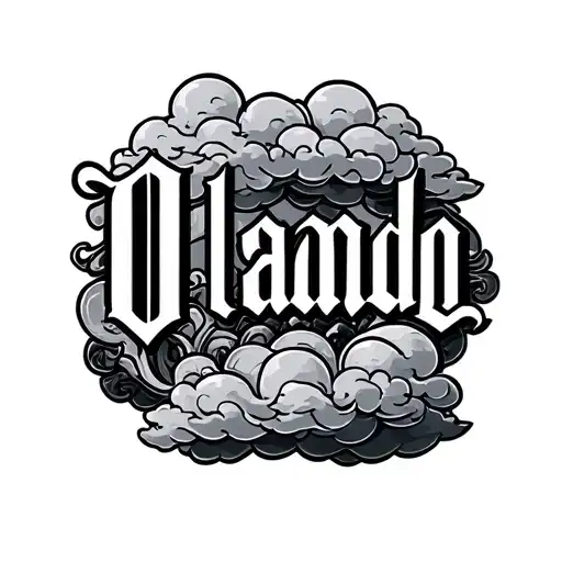 The Word Orlando In Old English Lettering And Clouds Surrounding It