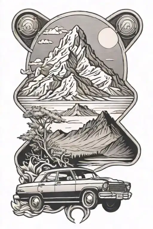 A Car And A Mountain In The Back Ground Looking