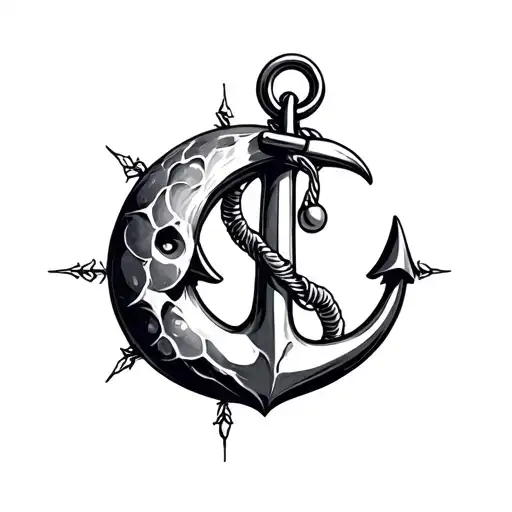 Moon Anchor Tattoo Design Combining