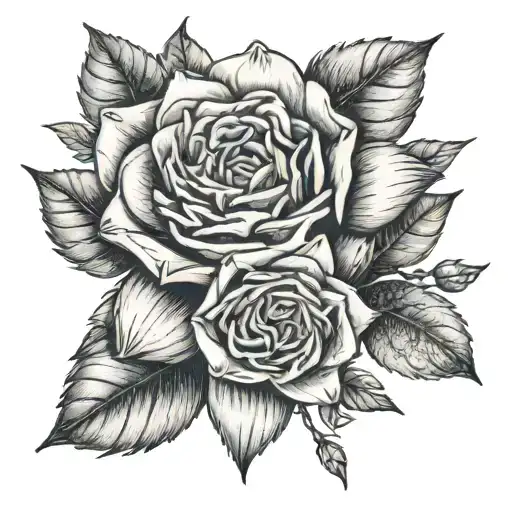 Aster And Rose Flower Tattoo Small