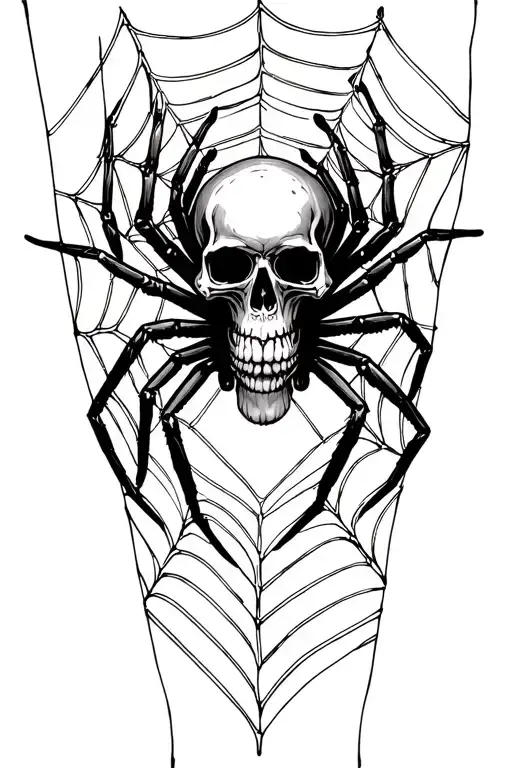 Spider On The Forearm With A Skull Surrounded And Some Webs