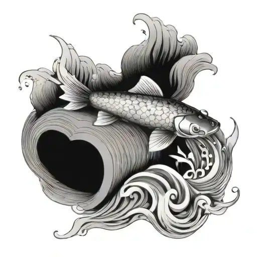 A Koi Fish Swimming Through A Sea Of Open Books With Waves Made Of Words